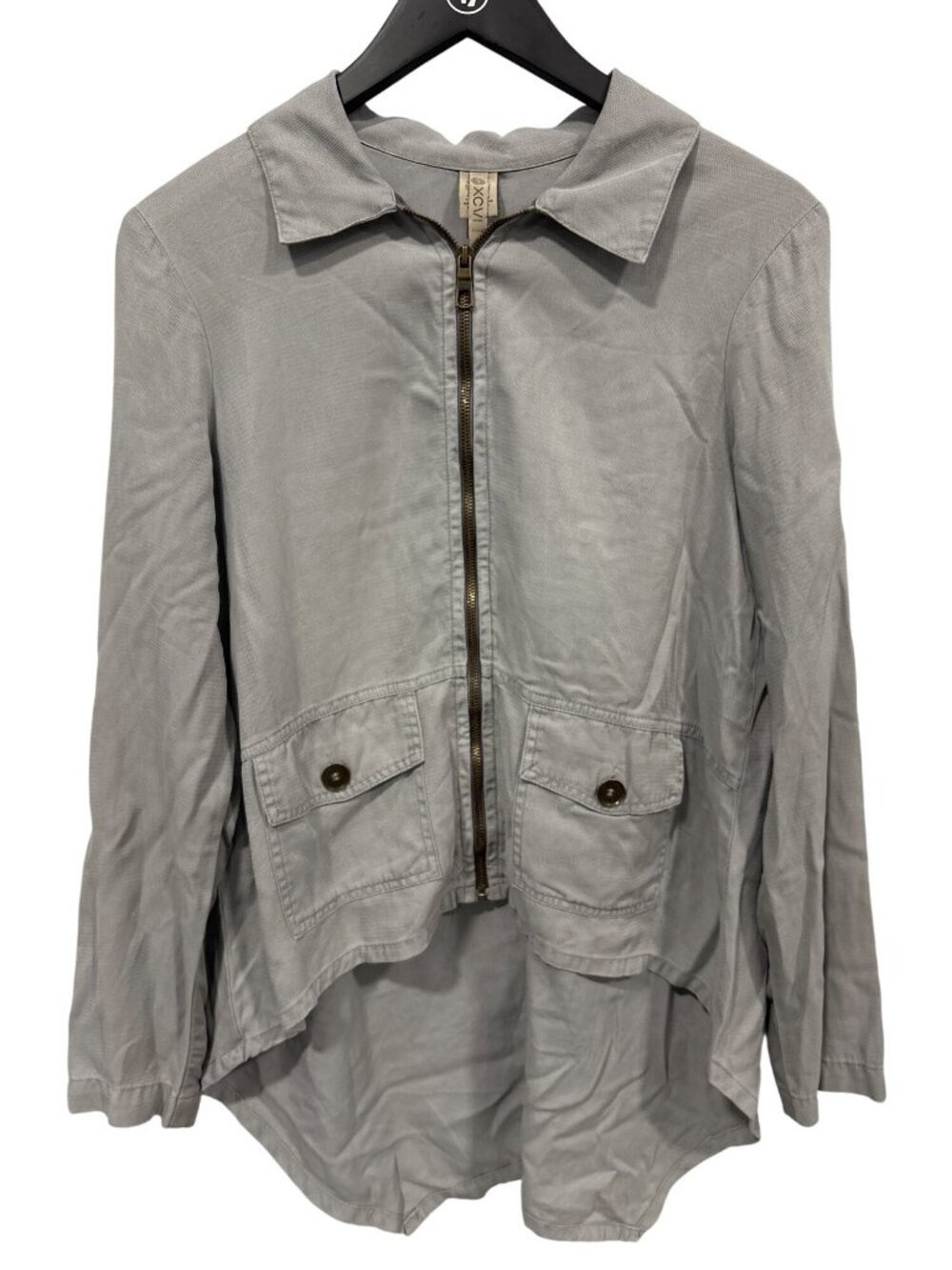 XCVI Jacket Small Alessandra Zip Front Hi Low Classic Lagenlook Utility Gray